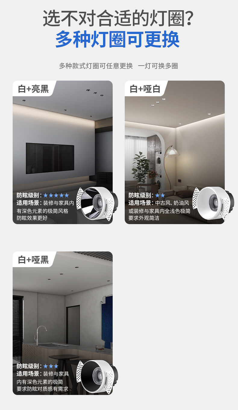 预埋筒灯无边框嵌入式隐形全光谱吊顶客厅智能防眩护眼家用无主灯