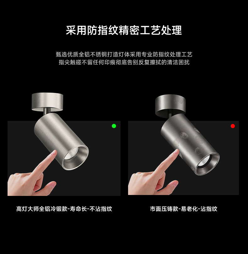 明装射灯不锈钢色包豪斯可调节角度吸顶式免打孔中古风工业无主灯