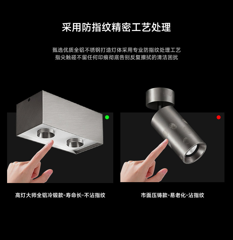 包豪斯明装斗胆灯双头不锈钢色吸顶灯筒射一体卧室客厅全光谱防眩