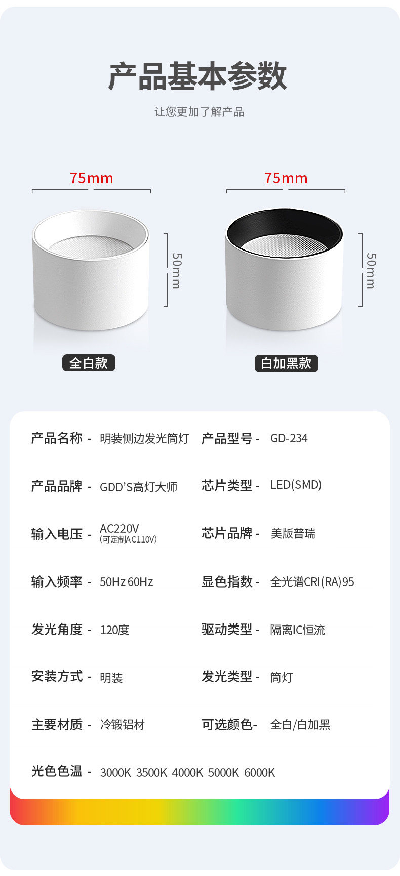 明装侧发光筒灯侧面led灯带防眩护眼天花灯家用客厅智能无主灯
