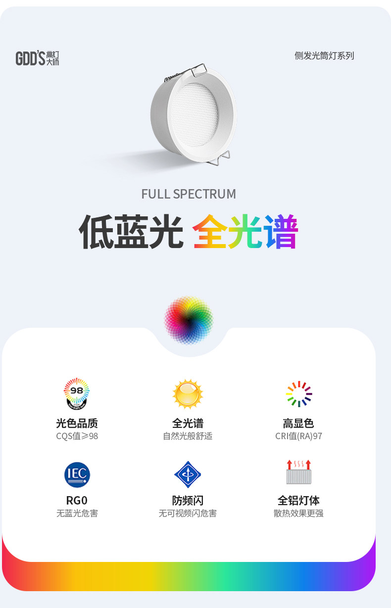 超薄筒灯侧发光嵌入式侧面灯带防眩护眼智能天花灯家用客厅无主灯